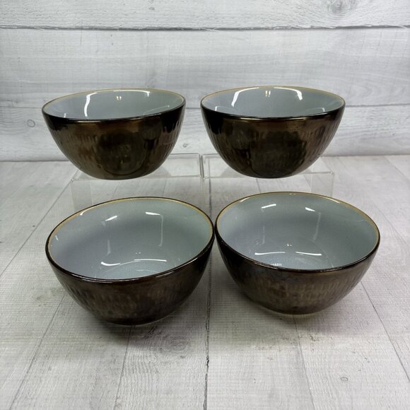 Food Network ANGELICA Blue Bronze Metallic Stoneware 6" Soup Cereal Bowls Set 4 - Picture 2 of 16